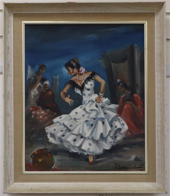 Spanish School, oil on canvas, Flamenco dancer, 55 x 45cm. Condition - fair, canvas sagging slightly